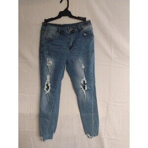 Shein Jeans Womens Light Wash Blue Denim Distressed Large Stains See Description